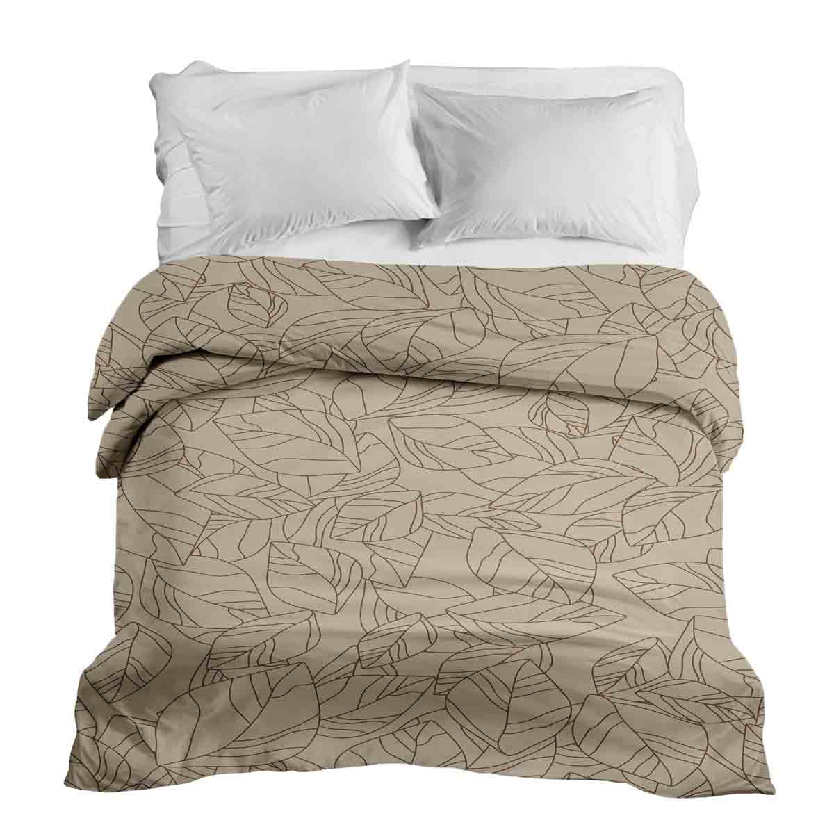 Couverture thérapeutique originale - Housse en coton beige avec motif de feuilles noir