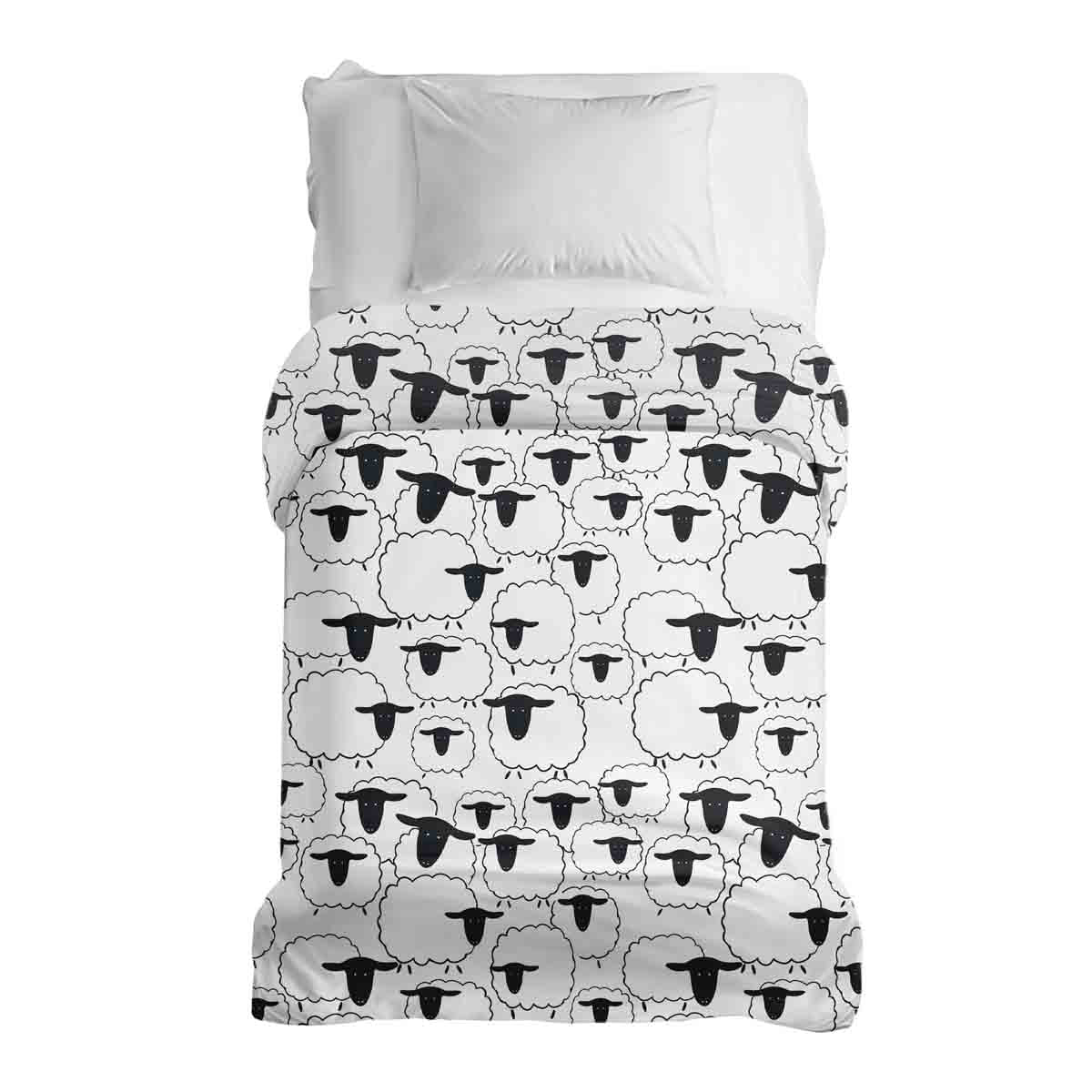 Couverture thérapeutique originale - Housse en coton blanc avec moutons