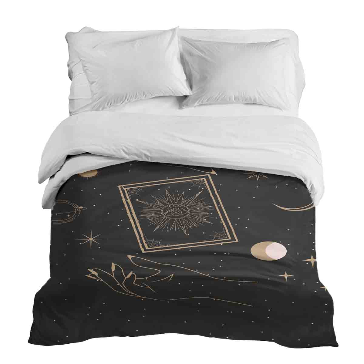 Couverture thérapeutique originale - Housse en coton noire avec soleil, lune et étoiles