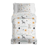 Therapy blanket bedding set, white with zoo animals.