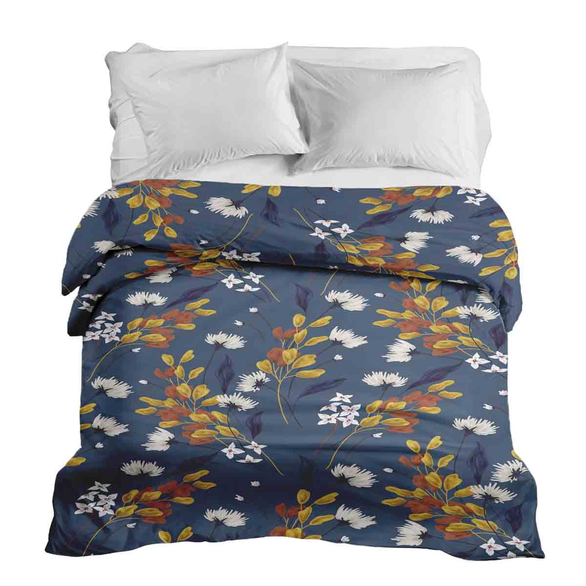 Couverture thérapeutique originale - Housse en coton bleue avec bouquet de fleurs