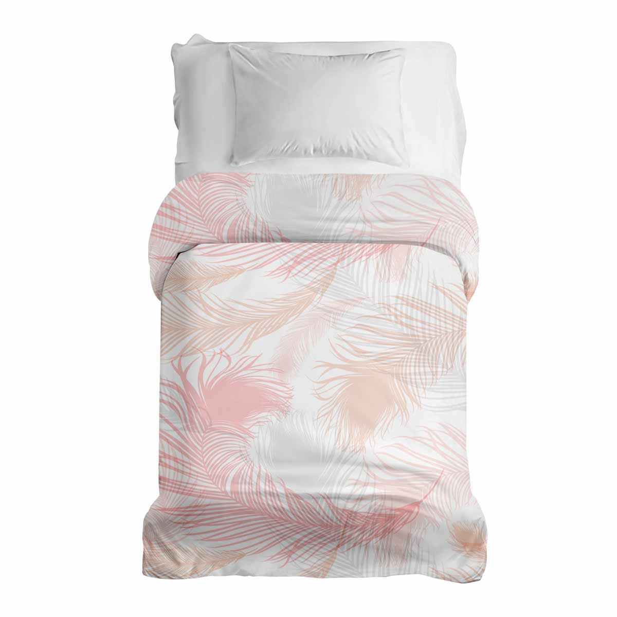 Couverture thérapeutique originale - Housse en coton blanc avec plumes roses