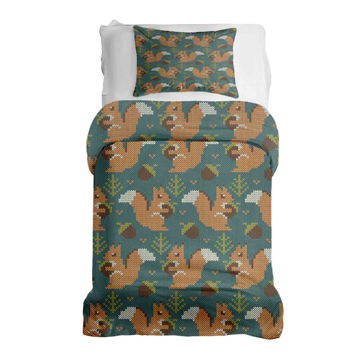 Ensemble de literie avec couverture thérapeutique verte avec écureuil