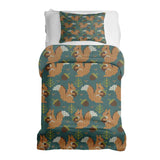 Therapy blanket and bedding set, green with squirrel.