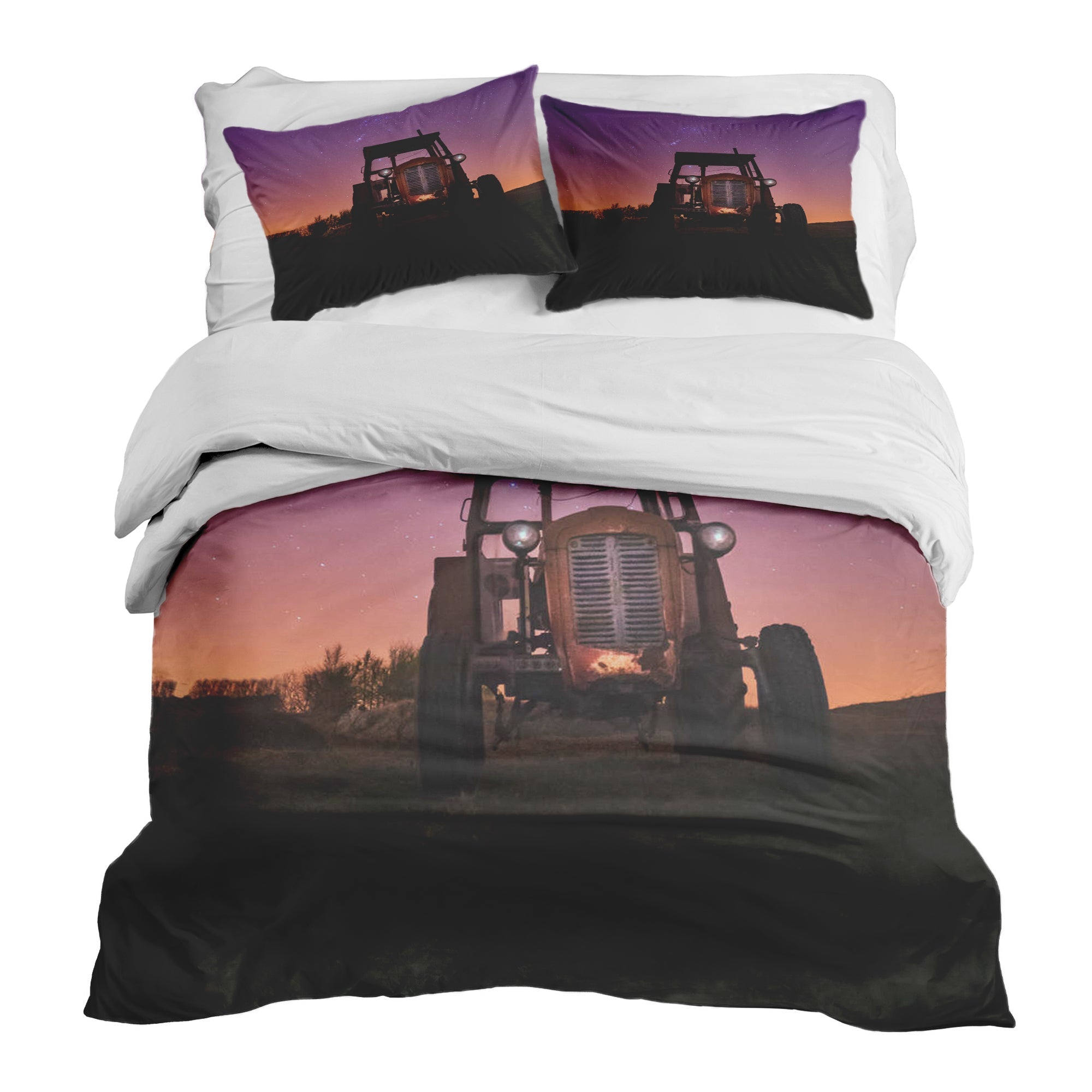 Therapy blankets bedding set purple with tractor
