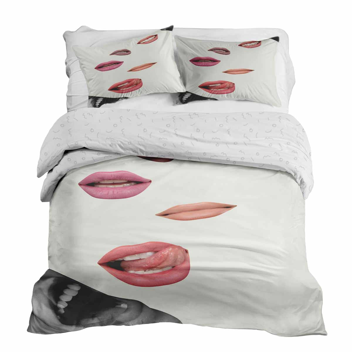 Therapy blankets bedding set white with lips