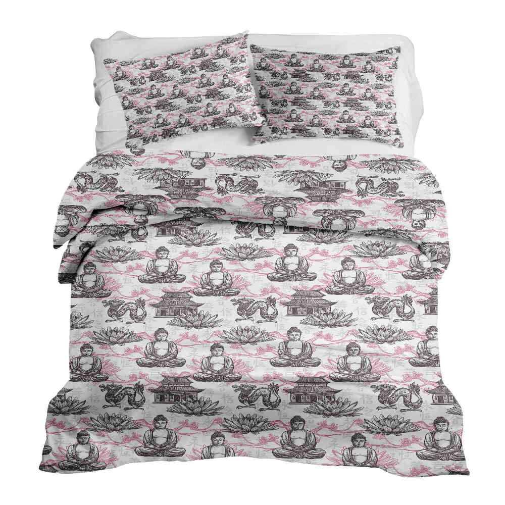Ensemble de literie avec couverture thérapeutique et Bouddha rose