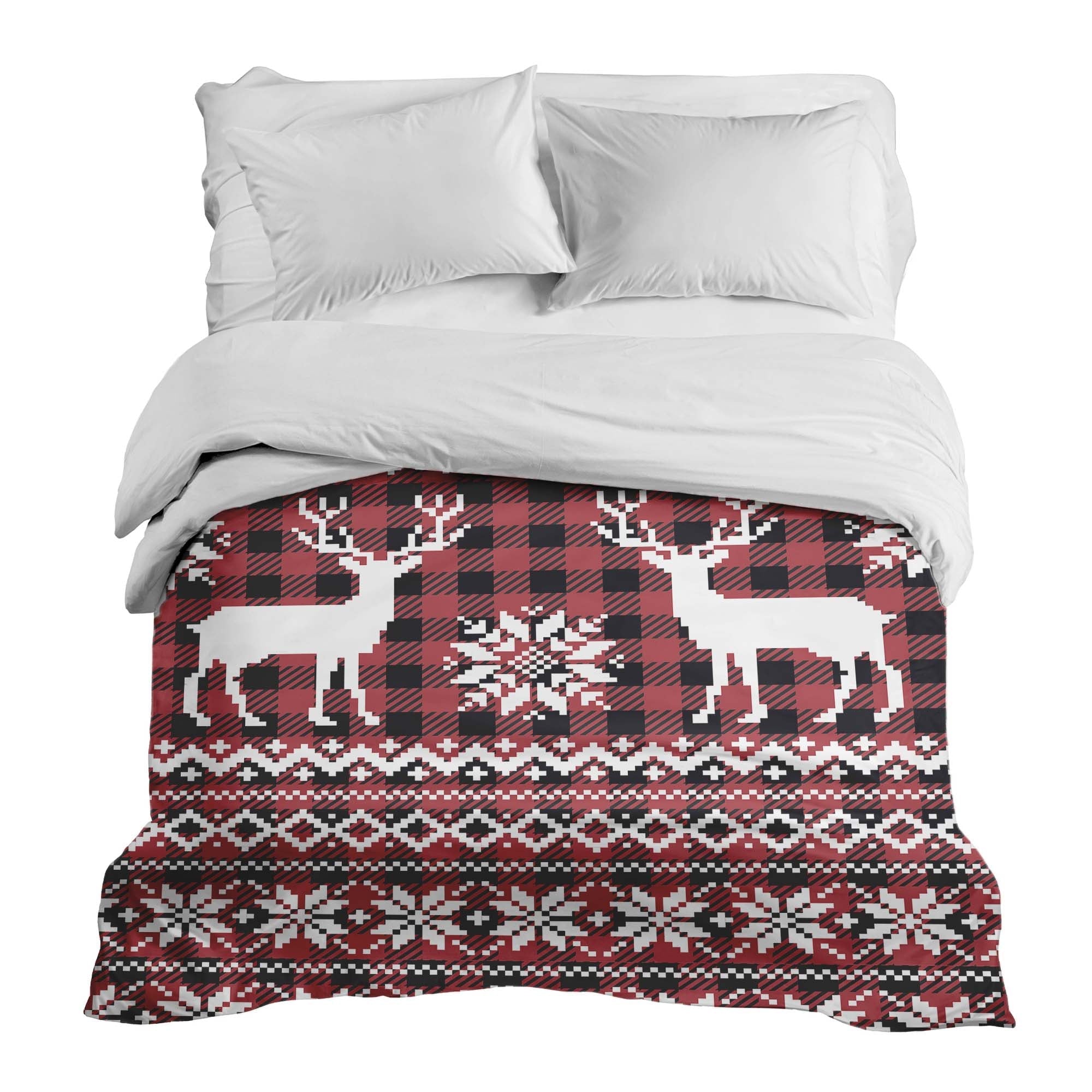 Couverture thérapeutique originale - Housse en coton à carreaux avec renne