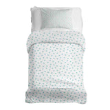 Therapy blanket and bedding set, white with blue hearts.