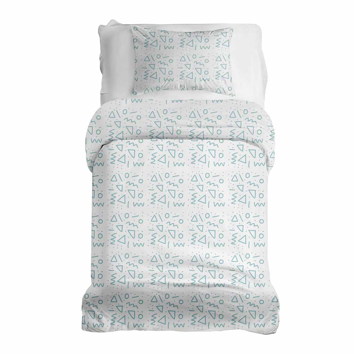 Ensemble de literie avec couverture thérapeutique blanc avec formes bleues