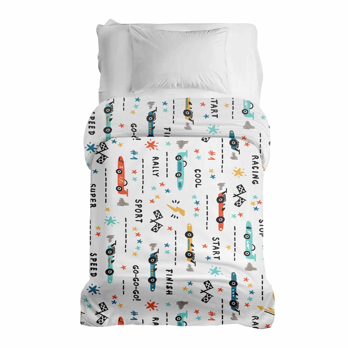 Original therapy blanket - cotton cover white with racing cars
