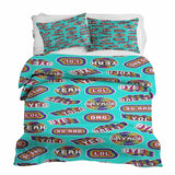 Therapy blanket and bedding set, turquoise with sayings.