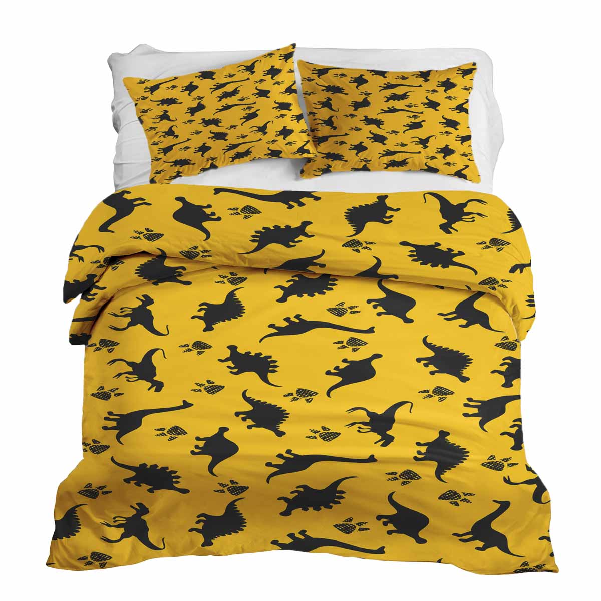 Ensemble de linge de lit avec couverture thérapeutique jaune avec dinosaures