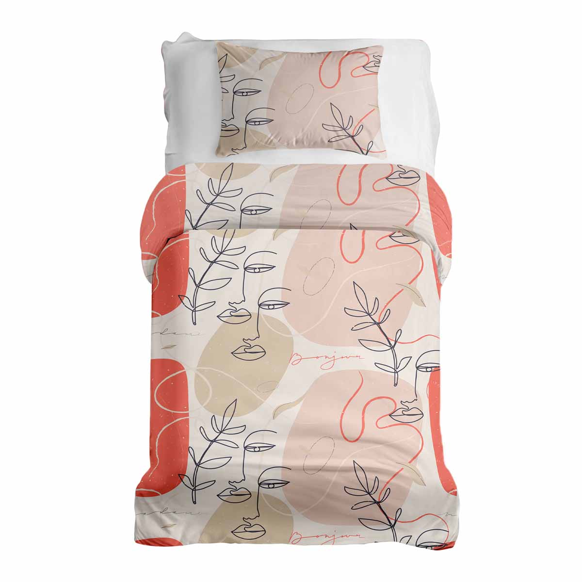 Ensemble de literie avec couverture thérapeutique beige avec visage abstrait