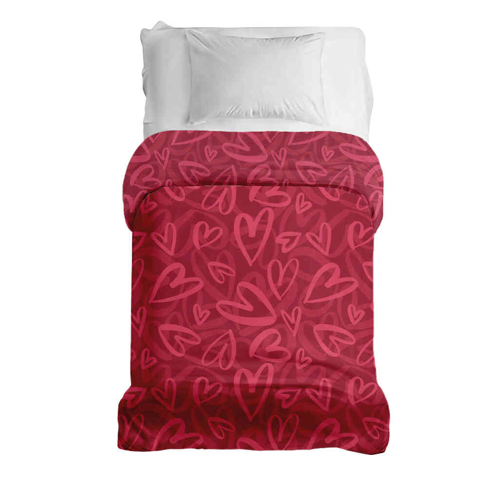 Couverture thérapeutique originale - Housse en coton rouge avec motif cœur rose