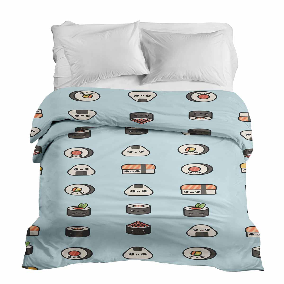 Couverture thérapeutique originale - Housse en coton bleu clair avec sushi