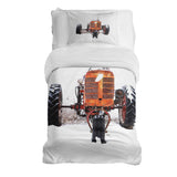 Therapy blanket bedding set, tractor design in orange.