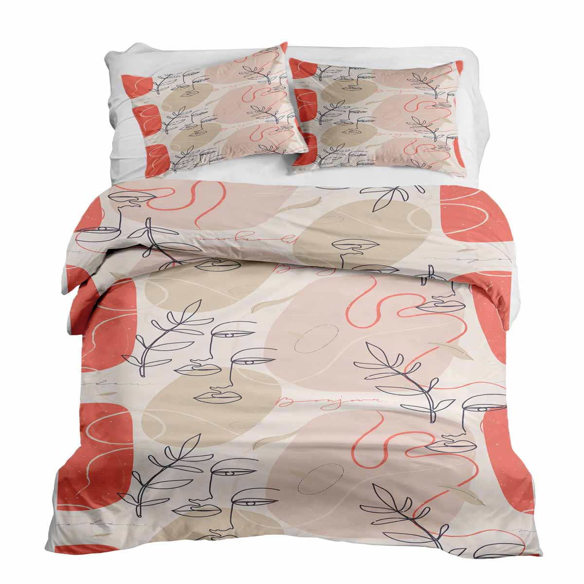 Ensemble de literie avec couverture thérapeutique beige avec visage abstrait