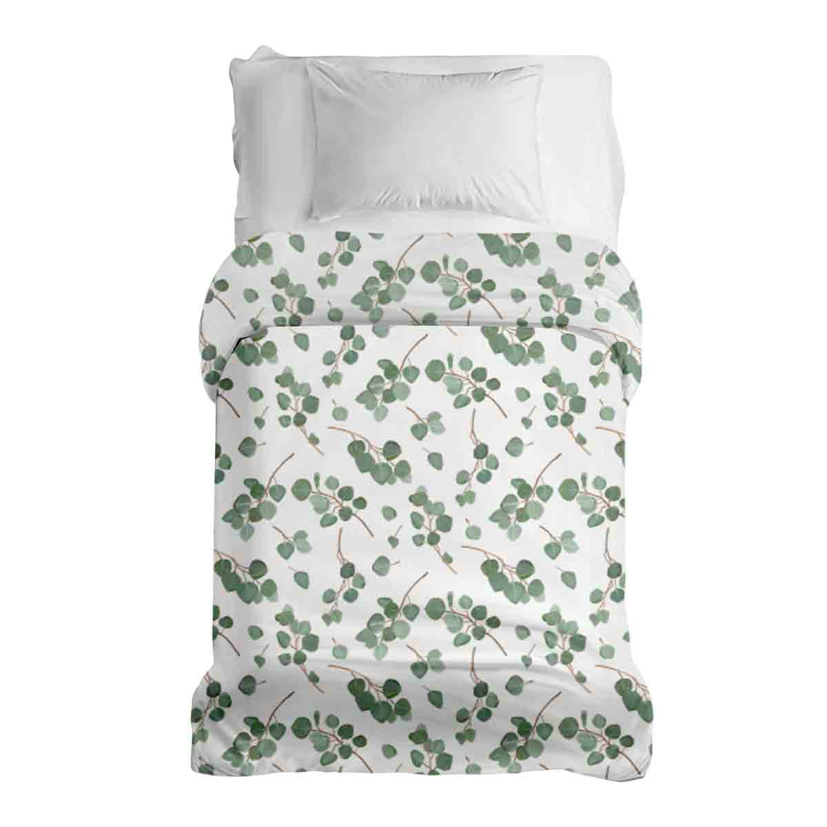 Couverture thérapeutique originale - Housse en coton blanc avec branches d'eucalyptus