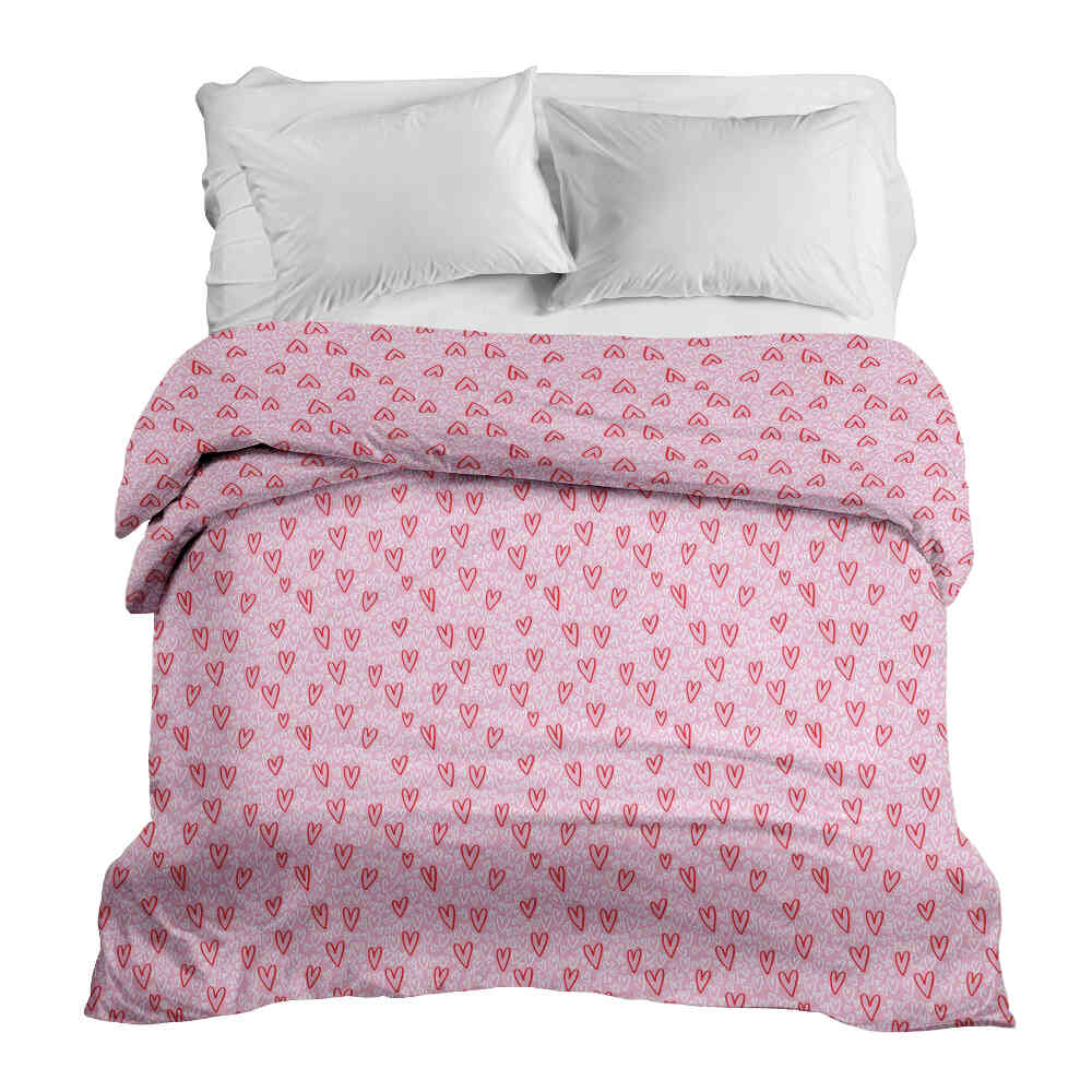 Couverture thérapeutique originale - Housse en coton rose avec cœurs rouges