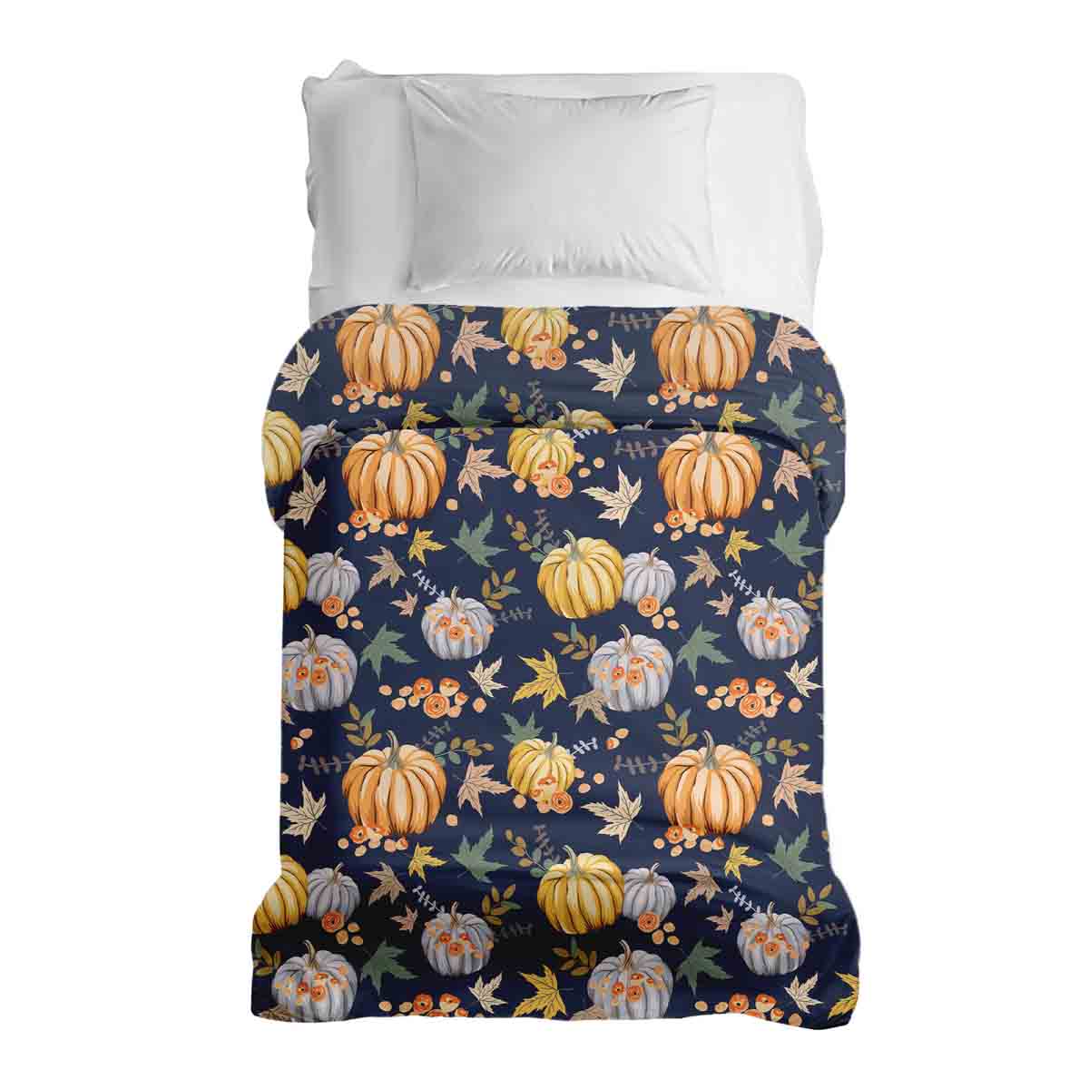 Couverture thérapeutique originale - Housse en coton bleue avec citrouilles