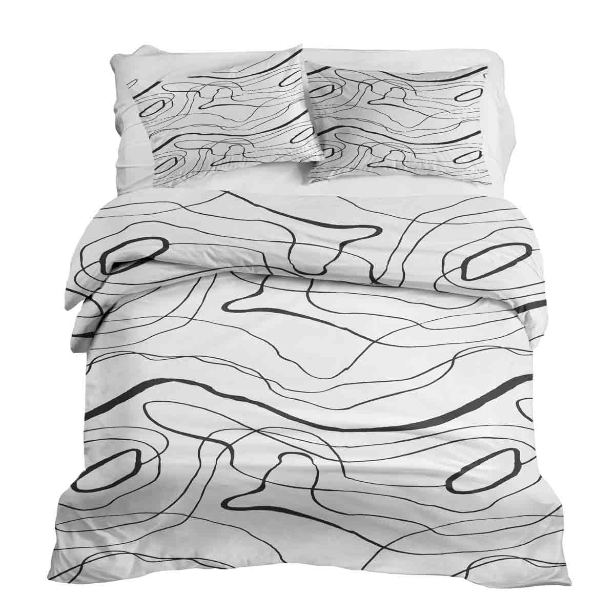 Ensemble de linge de lit avec lignes serpentines noires de couverture thérapeutique