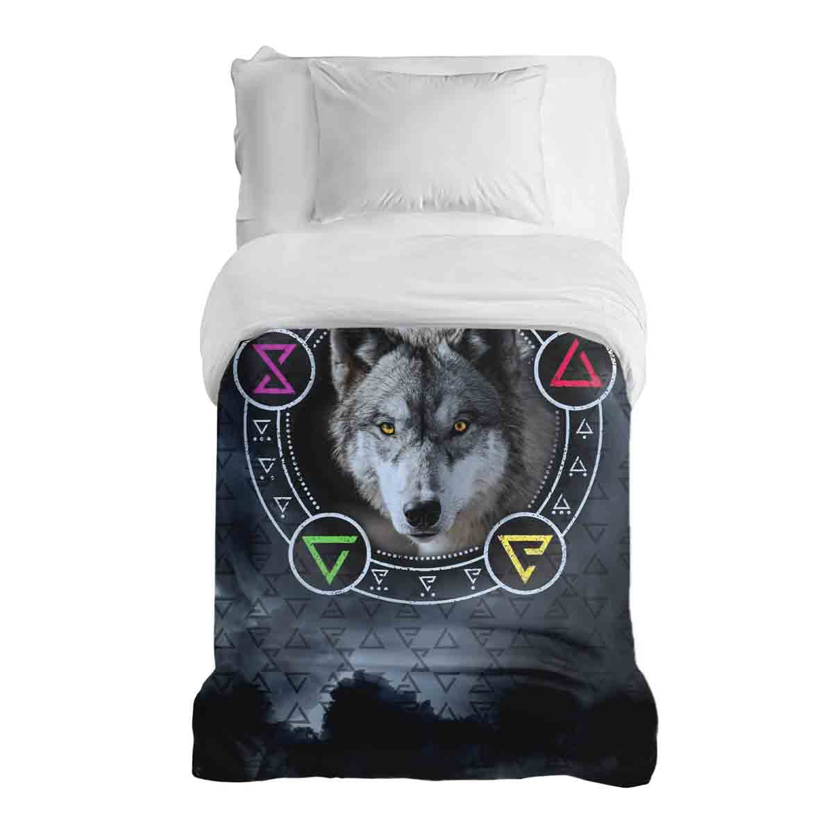 Couverture thérapeutique originale - Housse en coton grise avec loup