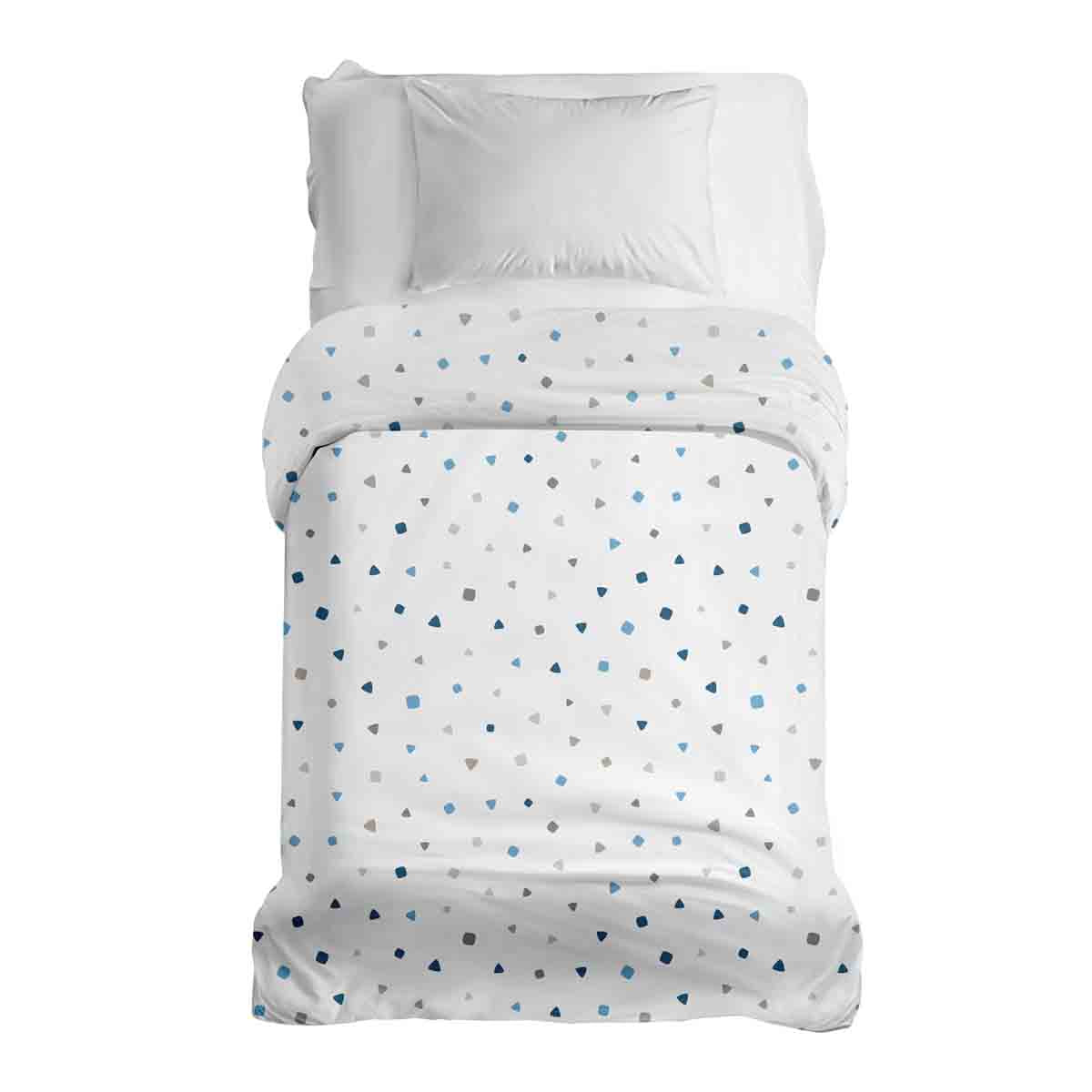 Couverture thérapeutique originale - Housse en coton blanche avec petites formes bleues