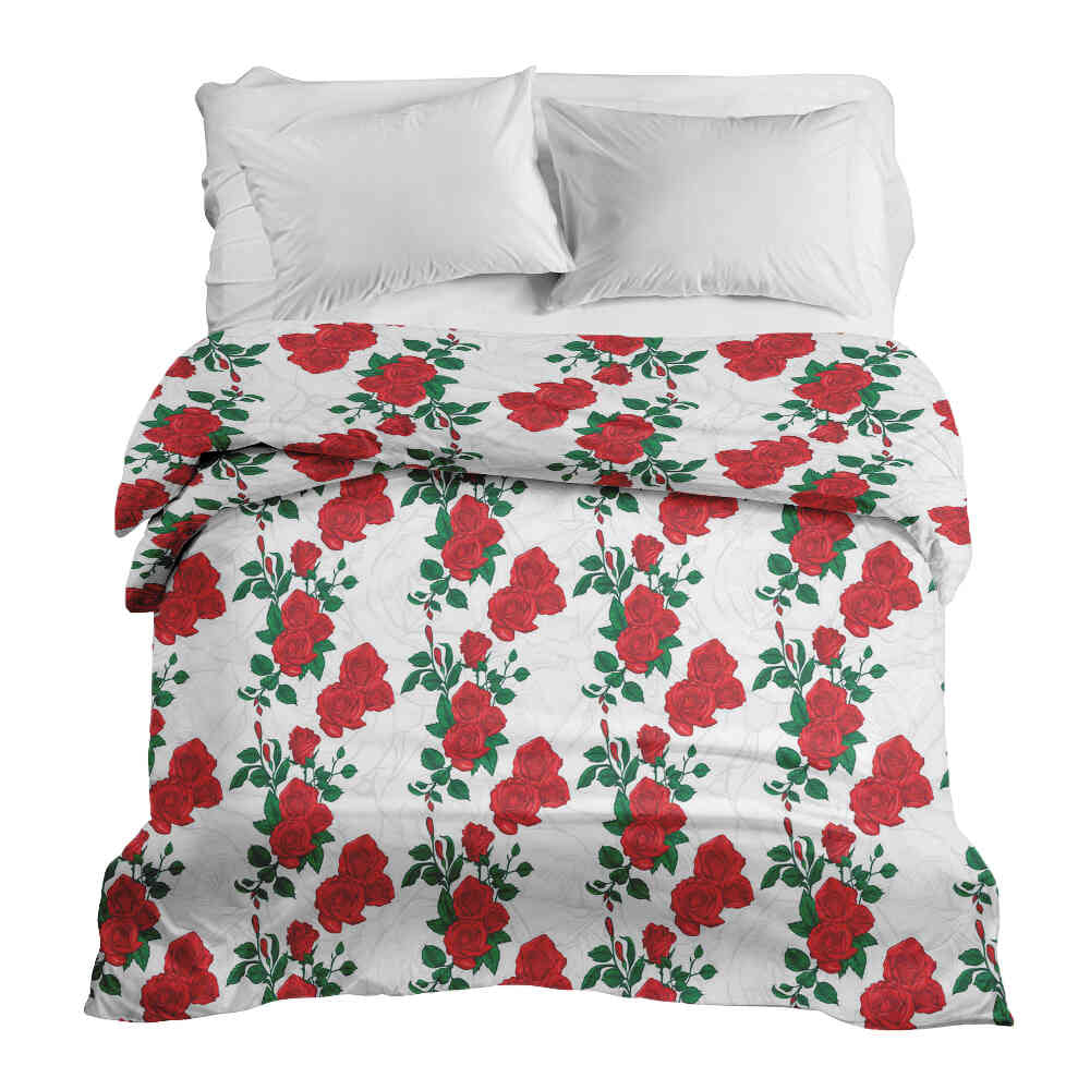 Couverture thérapeutique originale - Housse en coton blanc avec buisson de roses