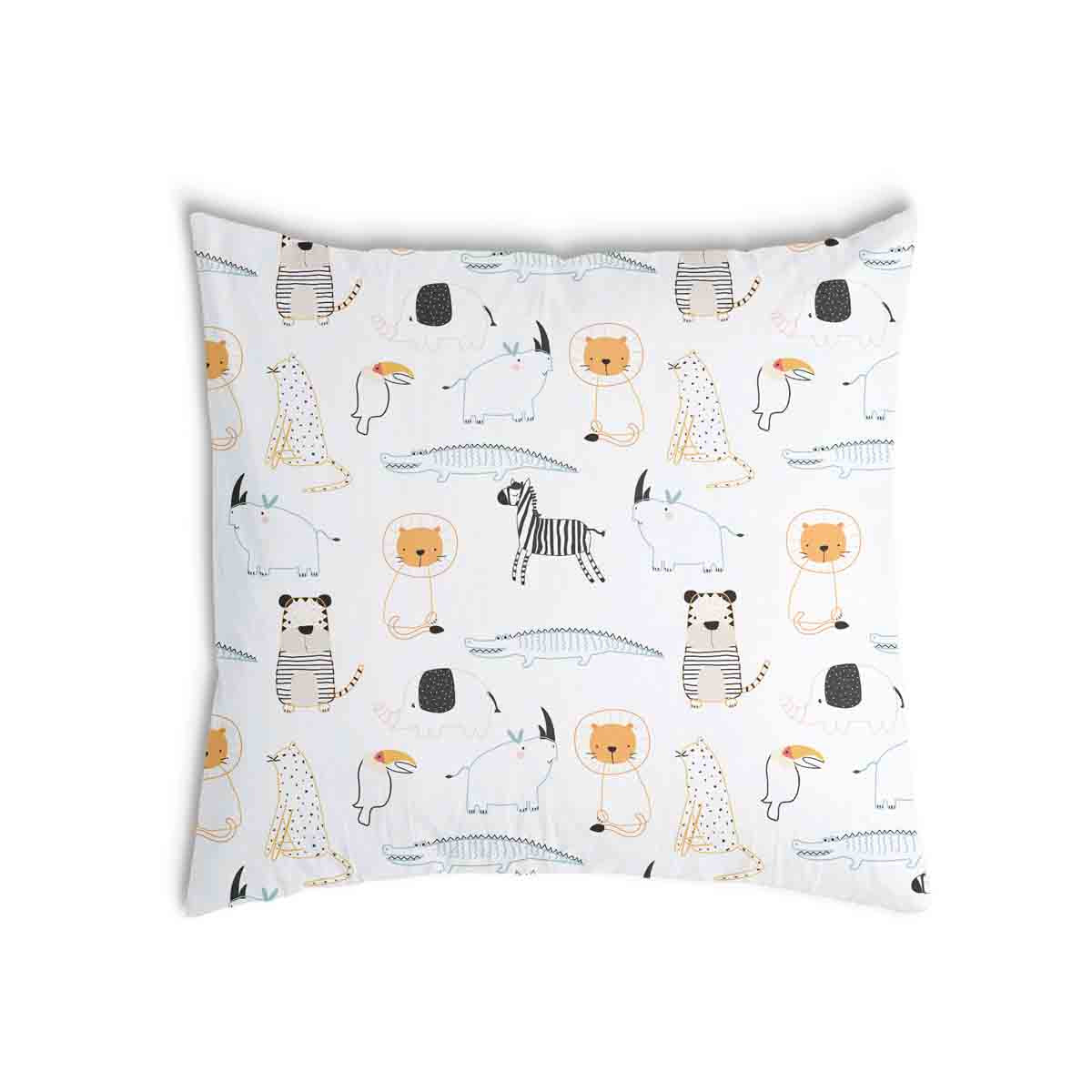 Health pillow white with zoo animals
