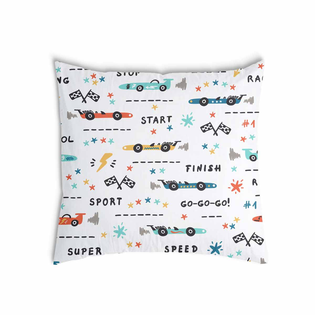 Coussin de santé blanc avec voitures de course