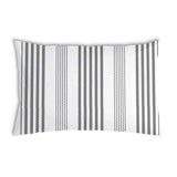 Health pillow, grey with thick and thin stripes.