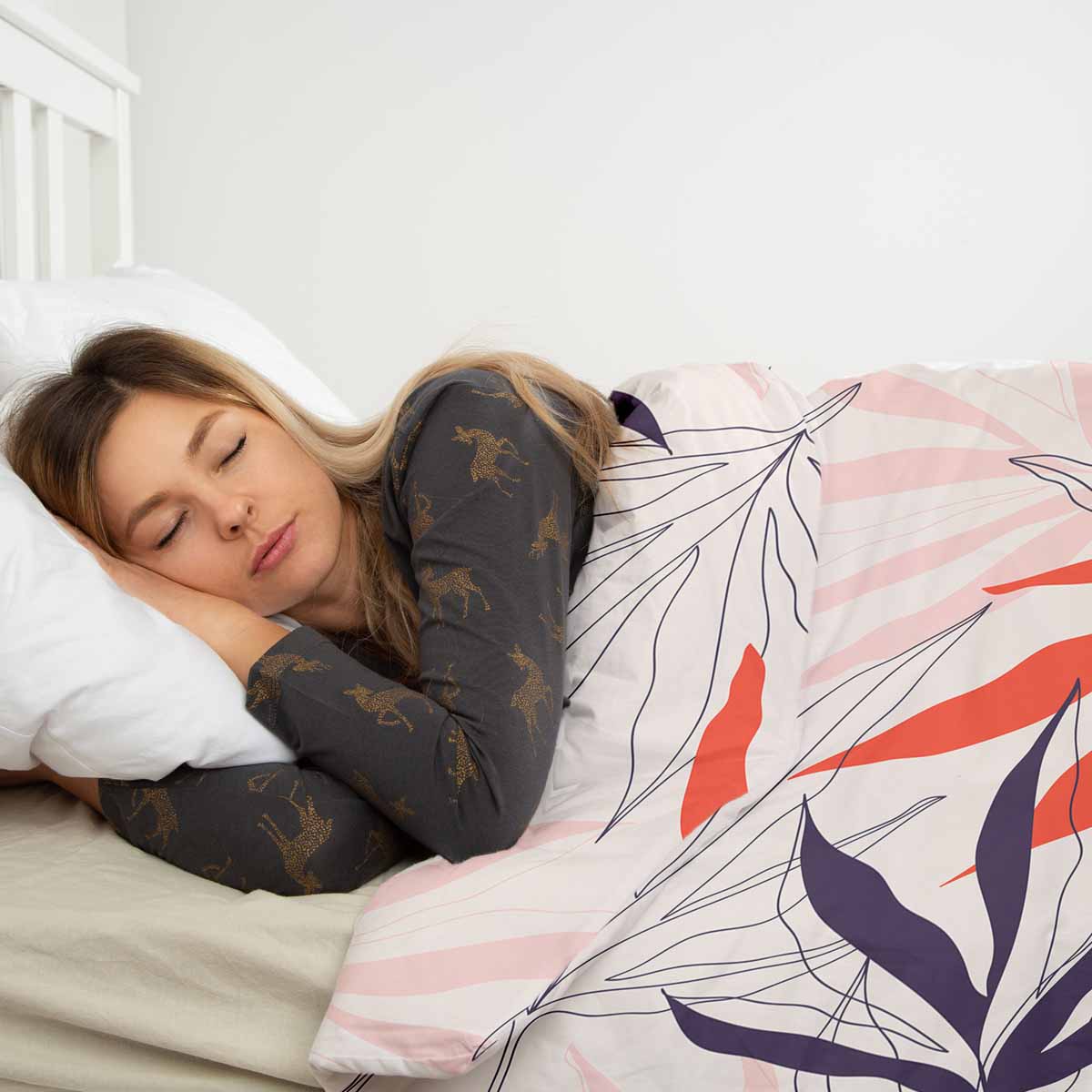 Couverture thérapeutique originale - Housse en coton beige avec feuilles colorées