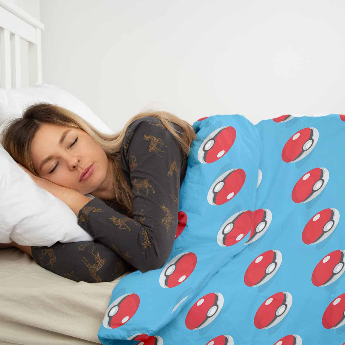 Therapy blankets bedding set light blue with Pokemon