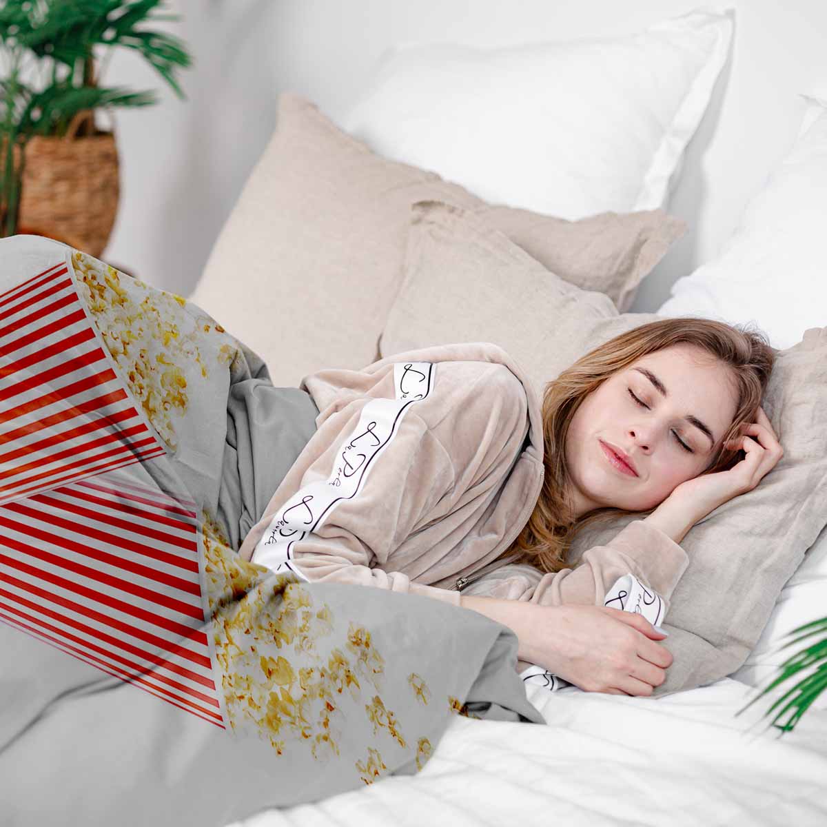 Couverture thérapeutique originale - Housse en coton blanc avec popcorn