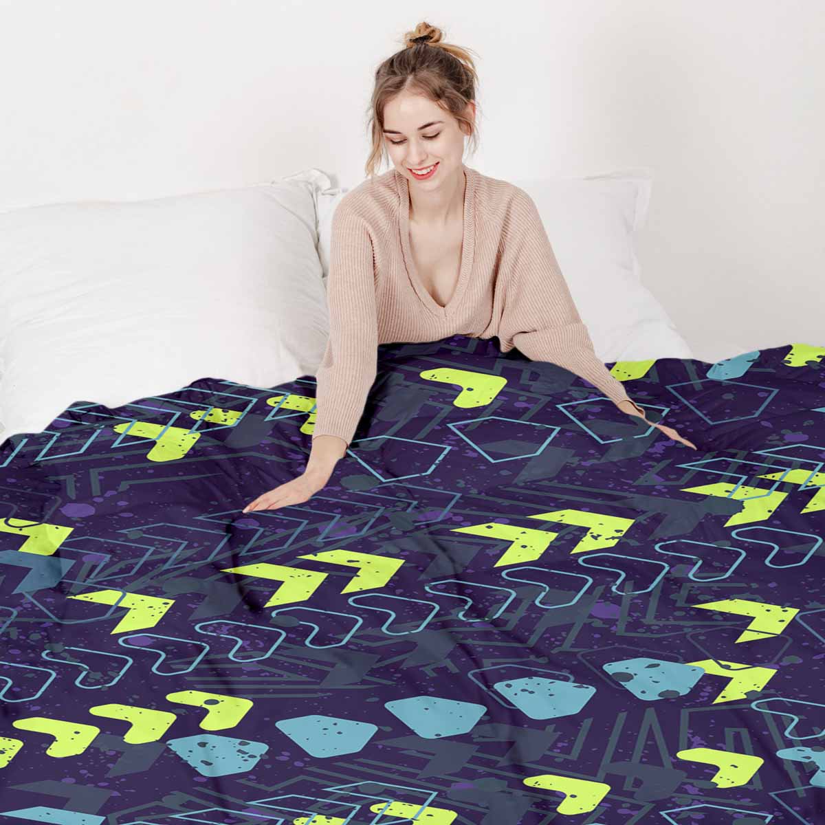 Couverture thérapeutique originale - Housse en coton bleu foncé avec flèches