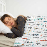Therapy blankets and bedding set, white with racing cars.
