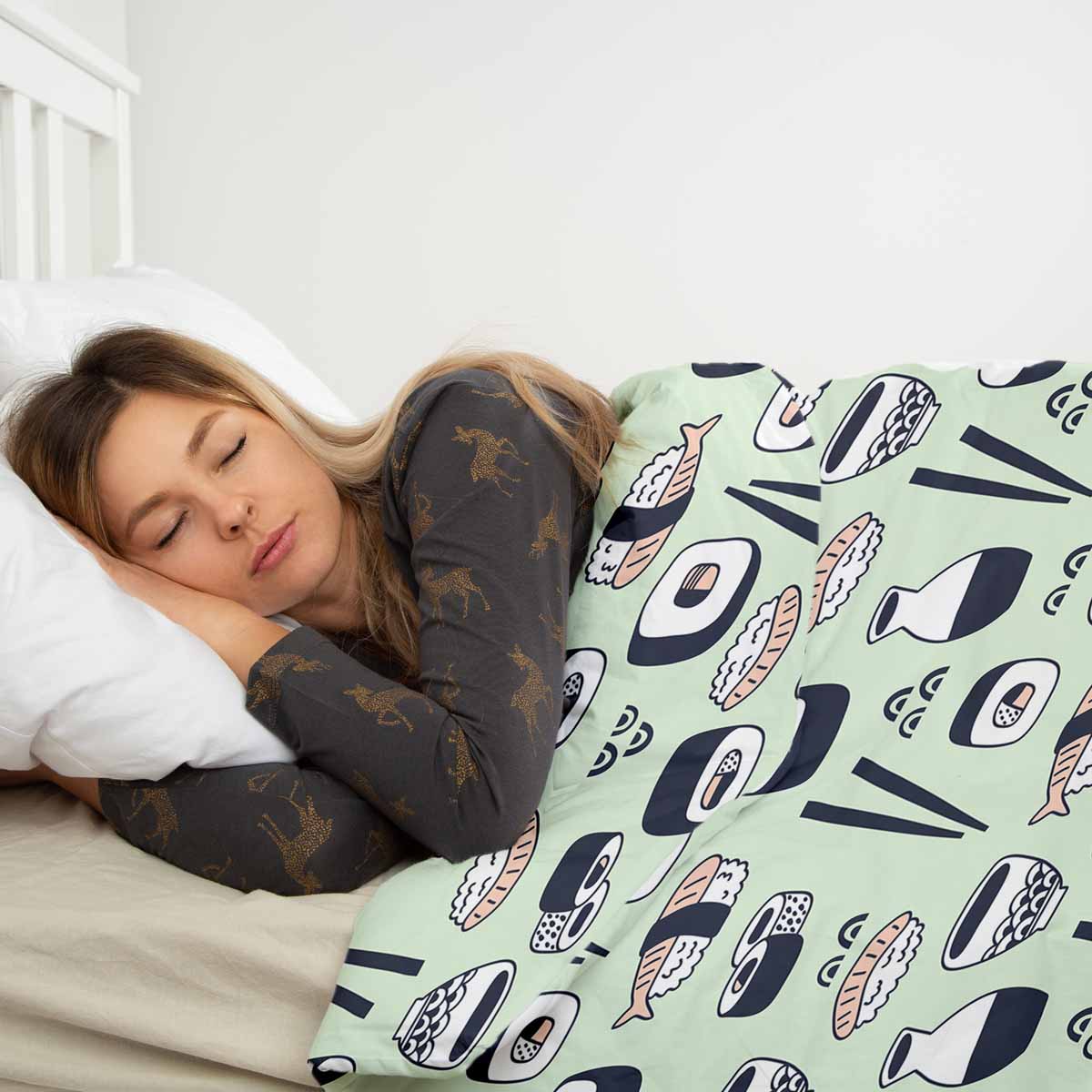 Therapy blankets bedding set light green with sushi