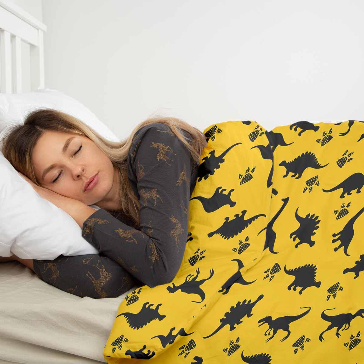 Ensemble de linge de lit avec couverture thérapeutique jaune avec dinosaures