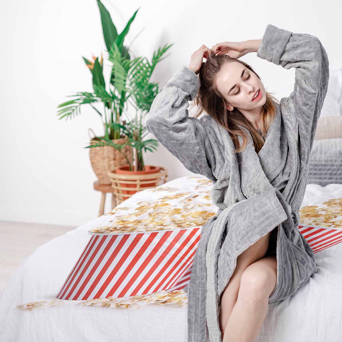 Couverture thérapeutique originale - Housse en coton blanc avec popcorn