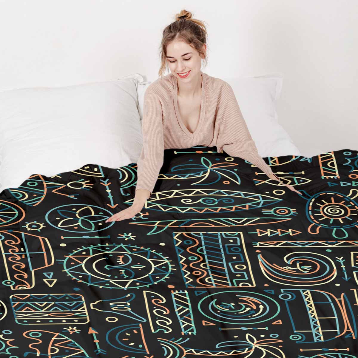 Therapy blankets bedding set with green Hawaii pattern