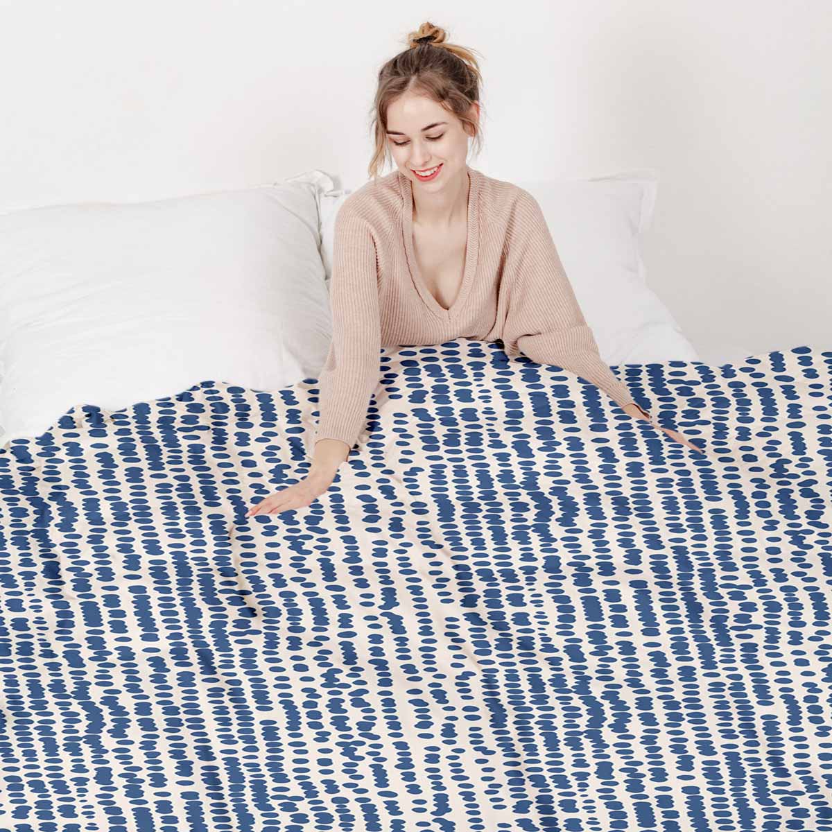 Couverture thérapeutique originale - Housse en coton avec pois bleus