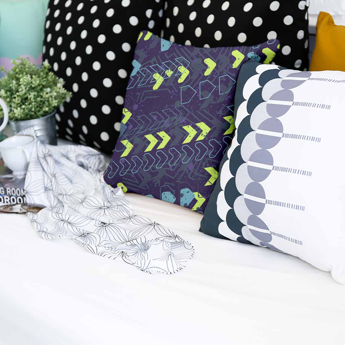 Coussin de santé bleu foncé avec flèches