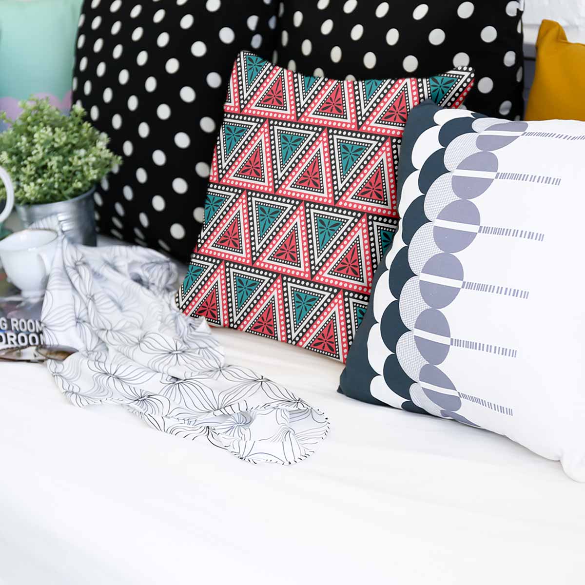 Health pillow with colorful triangles