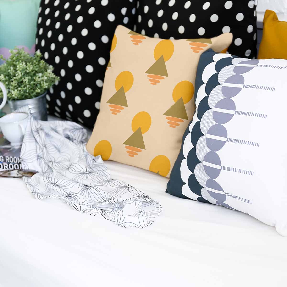 Health pillow with yellow shapes