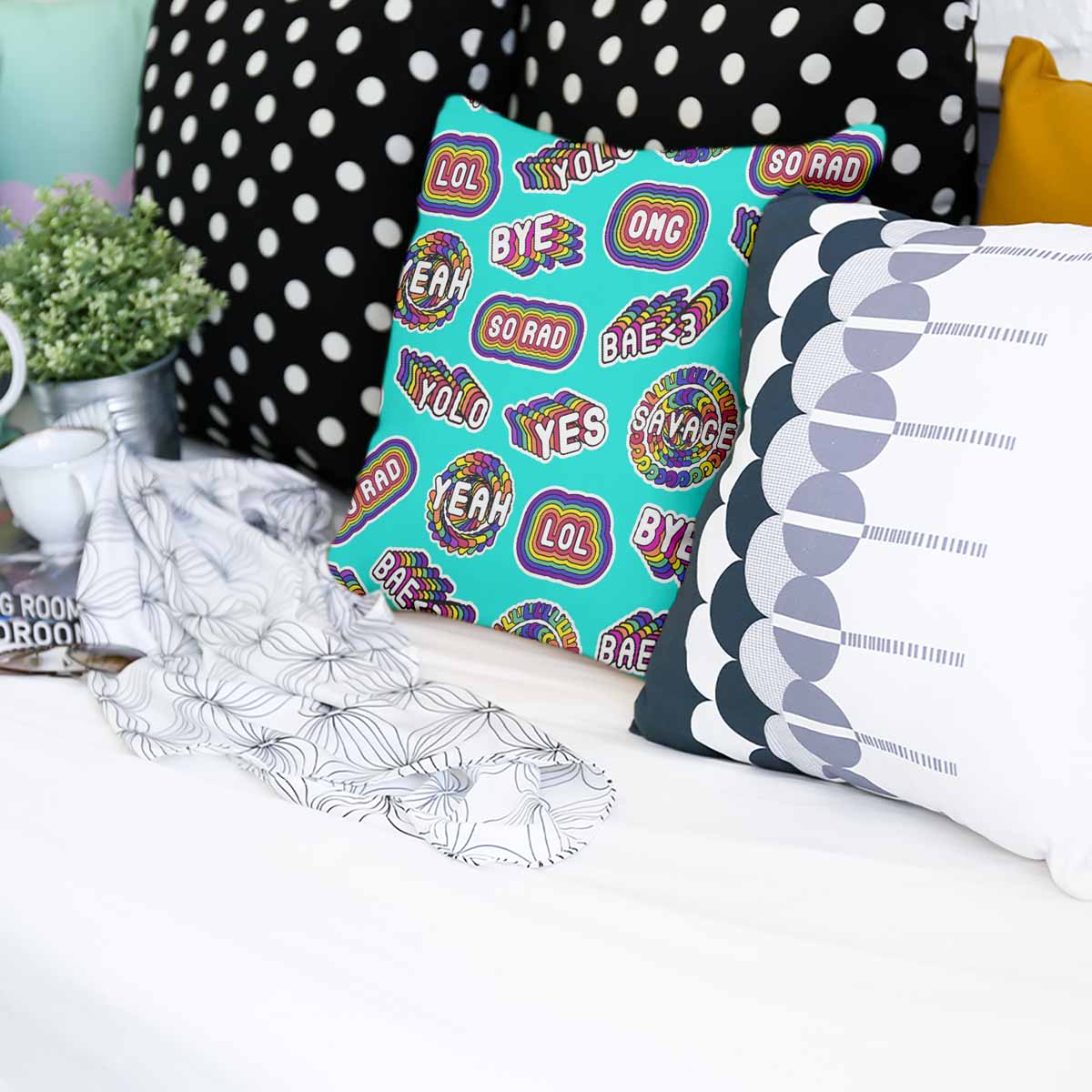 Health Pillow Turquoise with Sayings