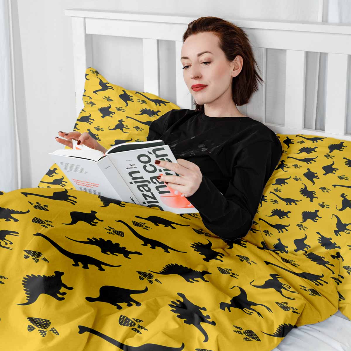 Ensemble de linge de lit avec couverture thérapeutique jaune avec dinosaures