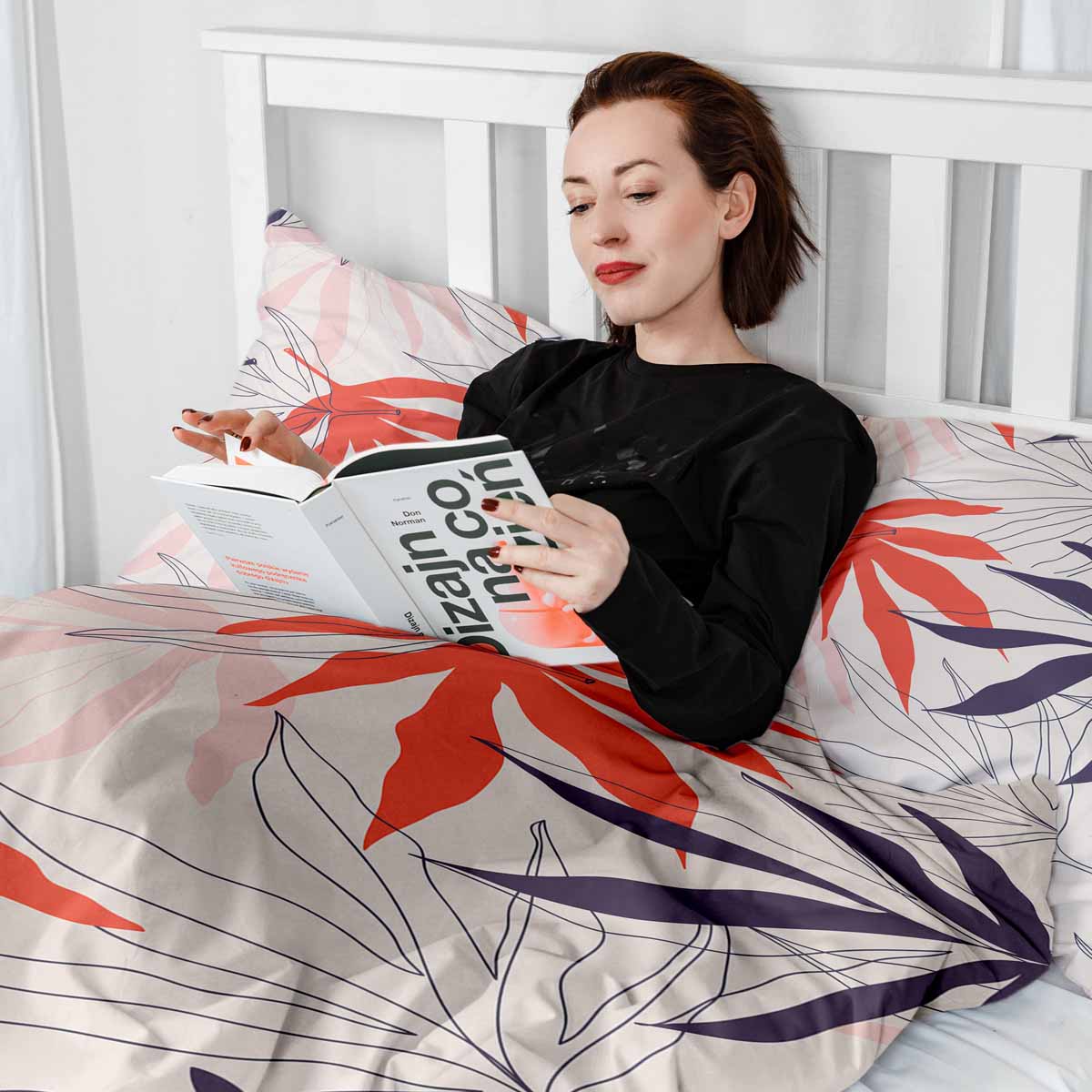 Couverture thérapeutique originale - Housse en coton beige avec feuilles colorées