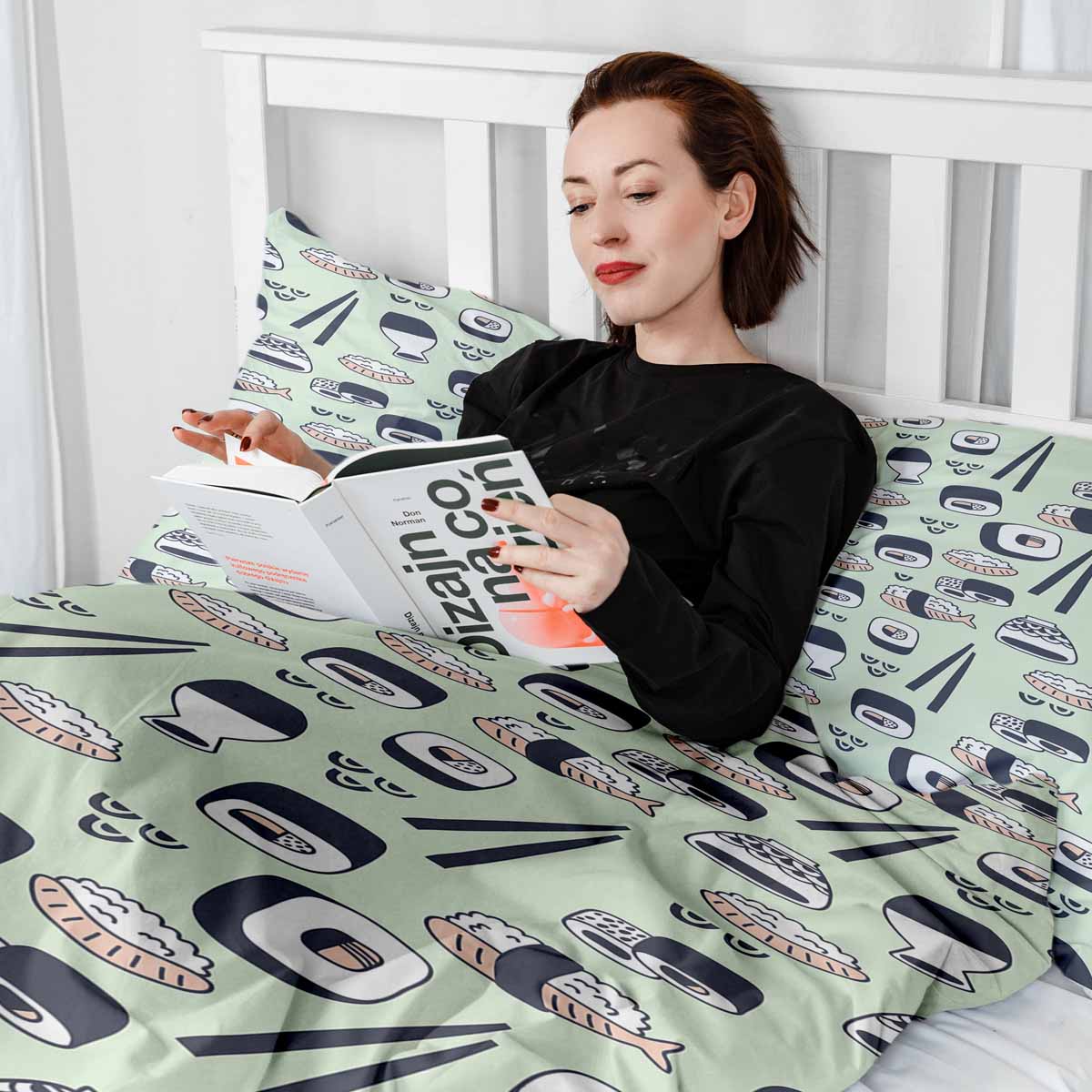 Therapy blankets bedding set light green with sushi