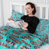 Therapy blanket and bedding set, turquoise with sayings.